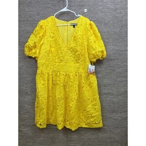 Prabal Gurung Buttercup Floral Lace Dress Womens Sz 22W Yellow Puffed Sleeve NEW